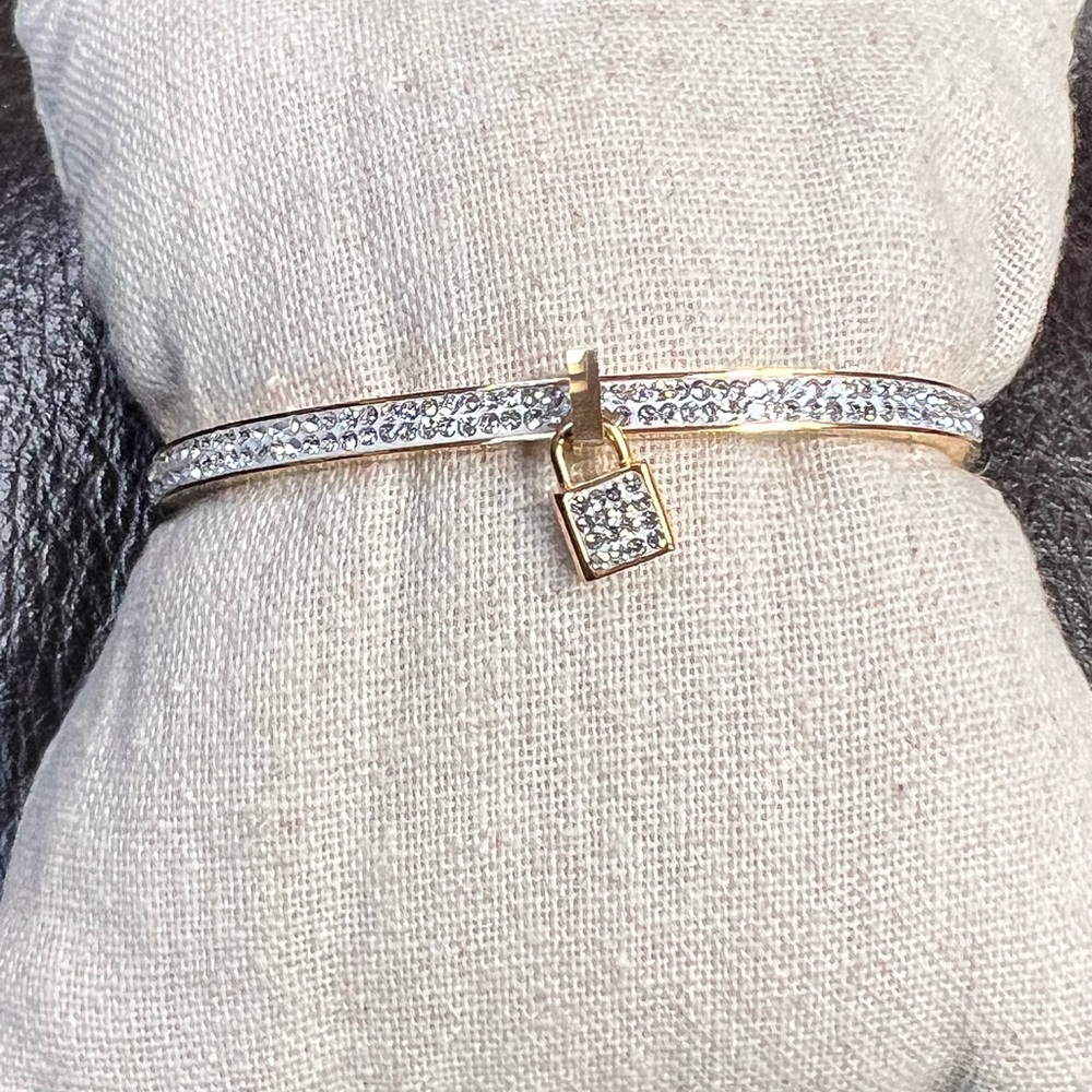 Elegant Gold Lock Charm Bangle Bracelet - Picture 6 of 9